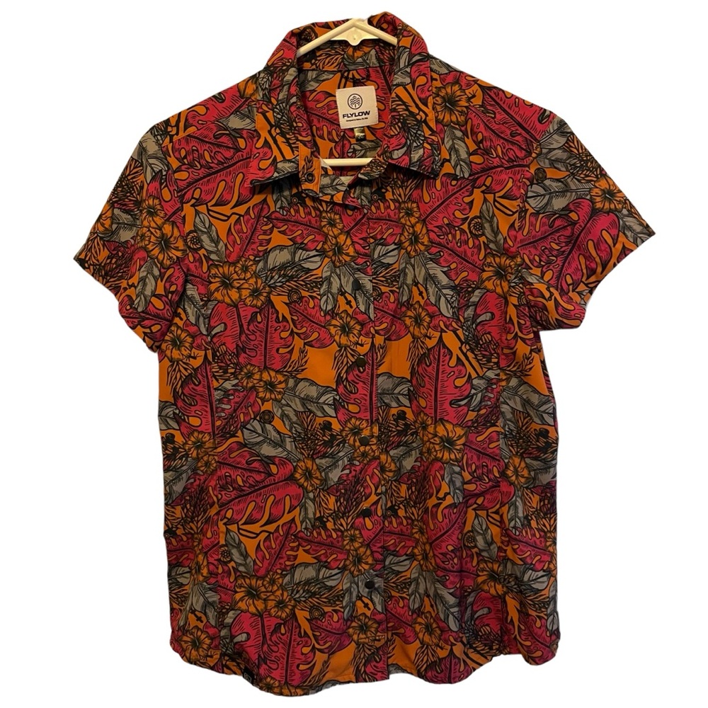Women's Floral Short Sleeve Blouse - Red and Orange